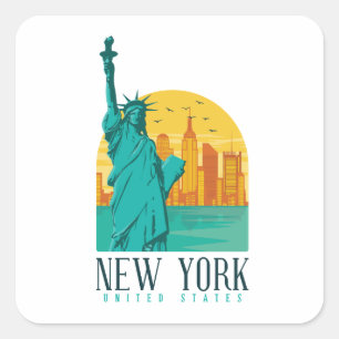 Vintage Retro New York Skyline  Square Sticker
