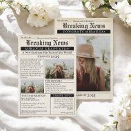 Vintage Retro Newspaper 3 Photos Graduation Invitation