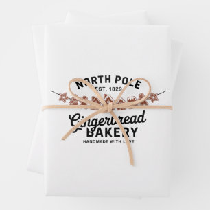 Vintage Retro North Pole Gingerbread Bakery Xmas Wrapping Paper Sheet