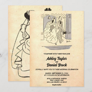 Vintage Retro Old Ancient Couple Pop Art Wedding Invitation