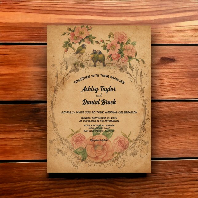 Vintage Retro Old Ancient Romantic Rustic Wedding Invitation (Creator Uploaded)