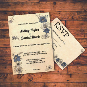 Vintage Retro Old Ancient Rustic Floral Wedding Invitation