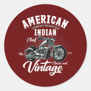Vintage Retro Old Biker American Motorcycle Classic Round Sticker
