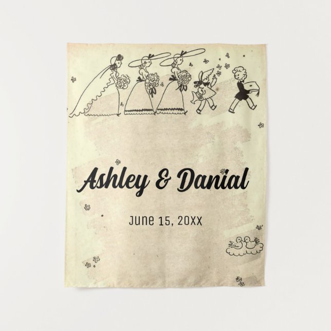 Vintage Retro Old Bride Bridesmaids Rustic Wedding Tapestry (Front)