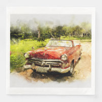 Vintage Retro Old Classic Car Auto Watercolor Art