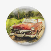 Vintage Retro Old Classic Car Auto Watercolor Art