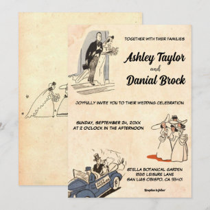 Vintage Retro Old Rustic 50s Comic Stylish Wedding Invitation
