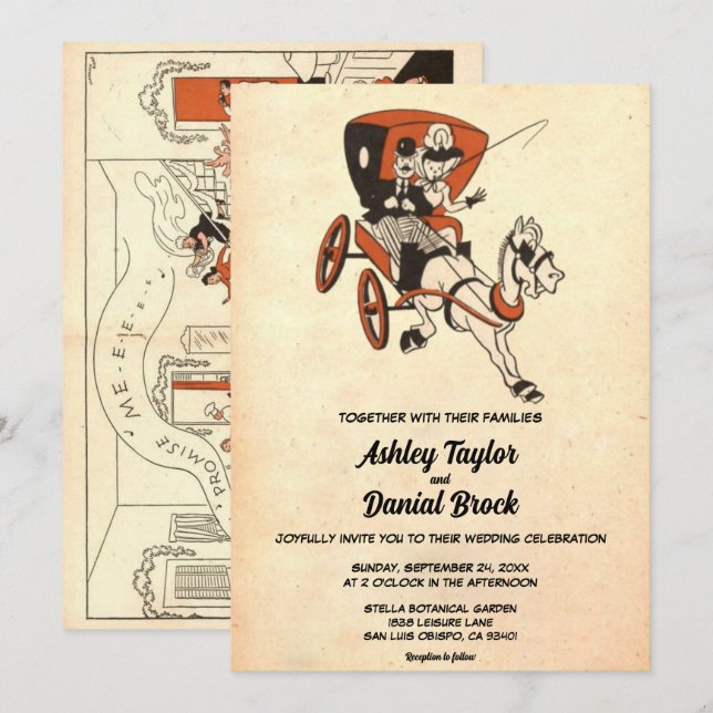 Vintage Retro Old Rustic Modern Stylish Wedding Invitation (Front/Back)
