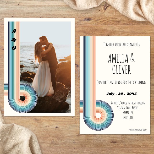 Vintage Retro Old Style 70s Wedding Invitation (Front / Back)