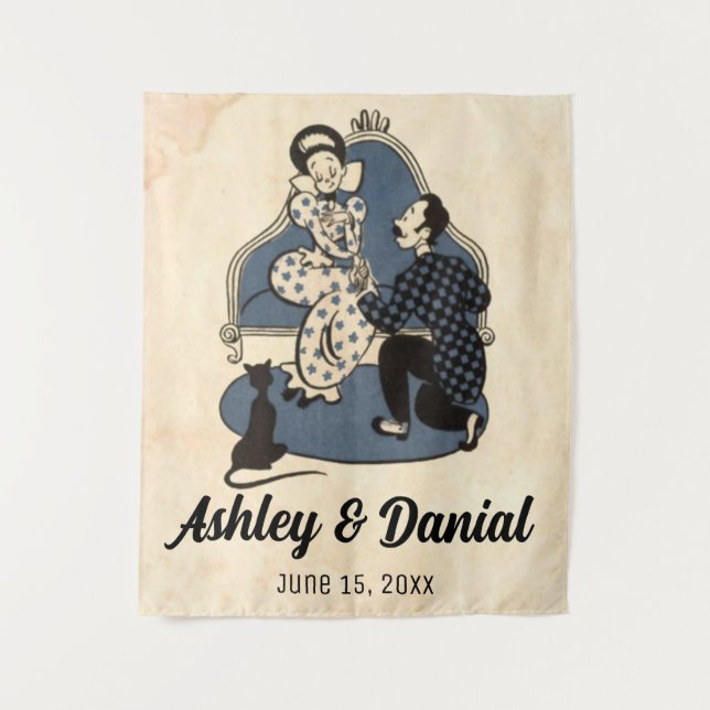 Vintage Retro Old Style Proposal Rustic Wedding Tapestry (Front)