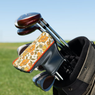 Vintage Retro Orange Floral Pattern Golf Head Cover