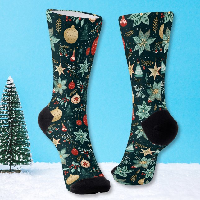 Vintage Retro Ornaments Christmas Socks (Creator Uploaded)