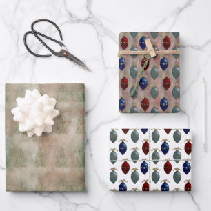 Vintage Retro Ornaments Tree Wrapping Paper Sheet