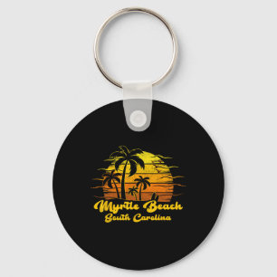 Vintage Retro Palm Tree Sunset South Carolina Myrt Keychain