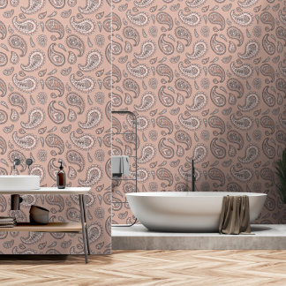 Vintage Retro Peach Paisley Pattern Wallpaper