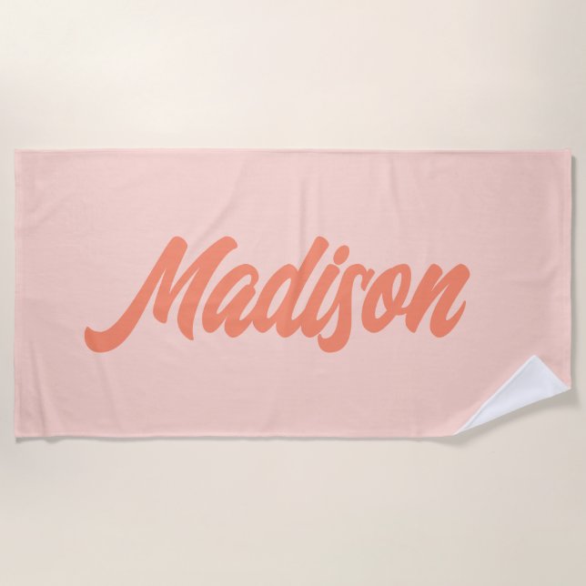 Vintage Retro Peach Pink Personalized  Beach Towel (Front)