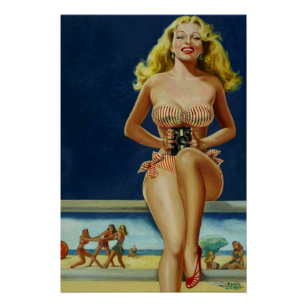 Vintage Pin-up Girl - Lounging in a Bikini Art Board Print for Sale by  vintagerepros