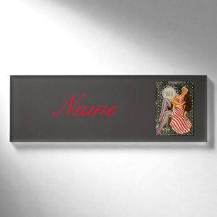 Vintage Retro Pin-up Illustration Thunder_Cove Name Tag