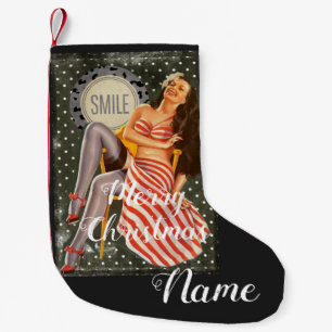 Vintage Retro Pin-up Illustration Thunder_Cove Small Christmas Stocking