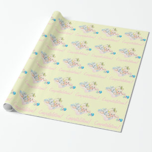 Vintage Retro Pink Baby Shower Wrapping Paper