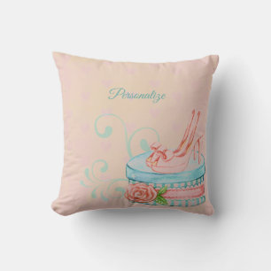 Vintage Retro Pink High Heels & Blue Hat Box Throw Pillow