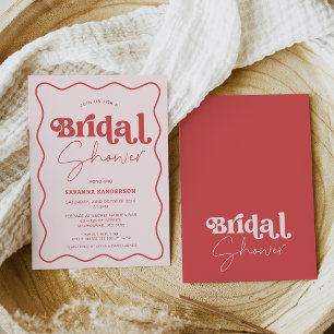 Vintage Retro Pink Red Wave Bridal Shower Invitation