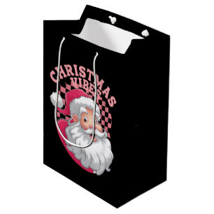 Vintage Retro Pink Santa Christmas Medium Gift Bag