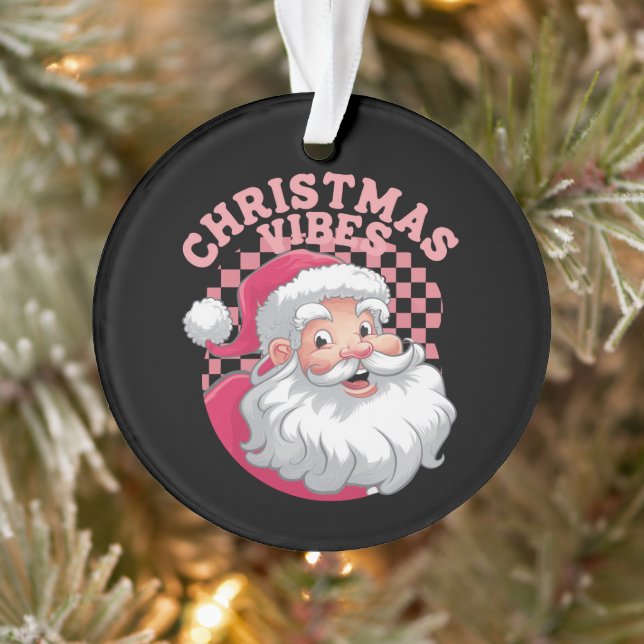 Vintage Retro Pink Santa Christmas Ornament (Tree)