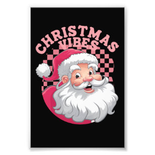 Vintage Retro Pink Santa Christmas Photo Print
