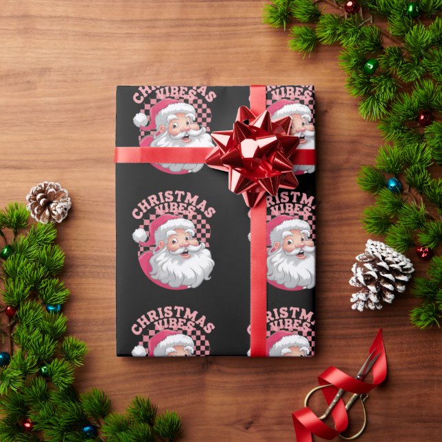 Vintage Retro Pink Santa Christmas Wrapping Paper (Holiday Gift)