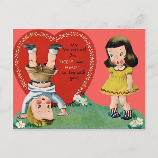 Vintage Retro Playing Outdoors Valentine Card (Front)
