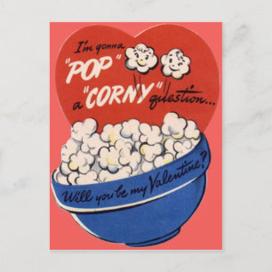 Vintage Retro Popcorn Valentine Holiday Postcard