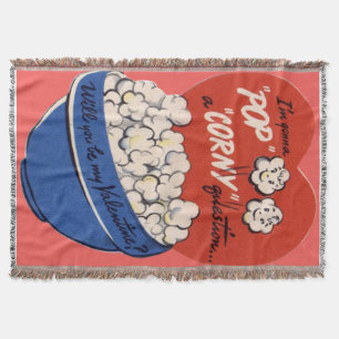 Vintage Retro Popcorn Valentine Postcard Throw Blanket