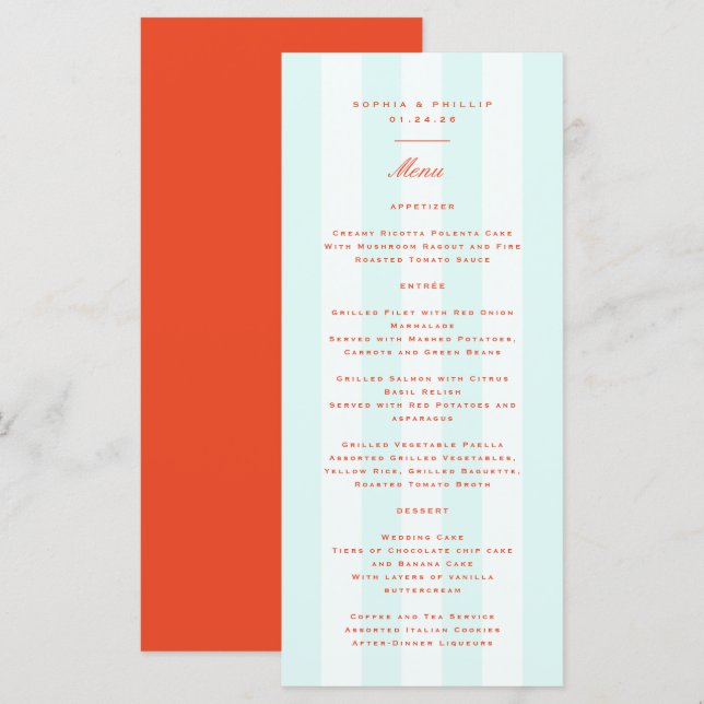 Vintage Retro Preppy Stripes Wedding Menu (Front/Back)