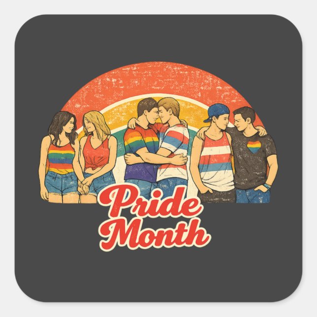 Vintage Retro Pride Month LGBTQ Celebration Square Sticker (Front)