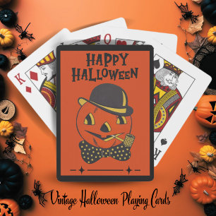 Vintage Retro Pumpkin with Pipe Custom Halloween Playing Cards