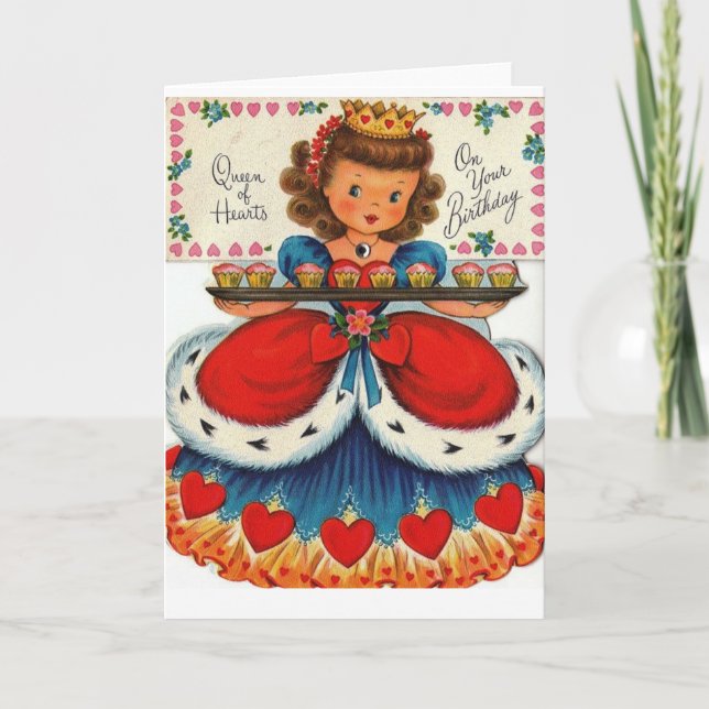 Vintage Retro Queen Of Hearts Birthday Card (Front)