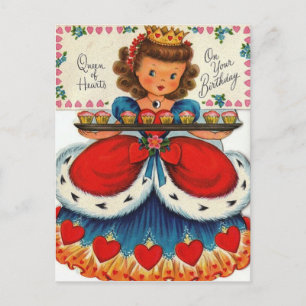 Vintage Retro Queen Of Hearts Birthday Postcard