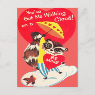 Vintage Retro Raccoon With Heart Valentine Card