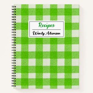 Vintage Retro Recipe Book.   Green Gingham Plaid Notebook