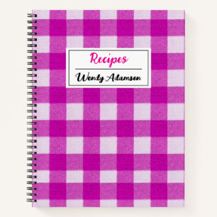 Vintage Retro Recipe Book.   Pink Gingham Plaid Notebook