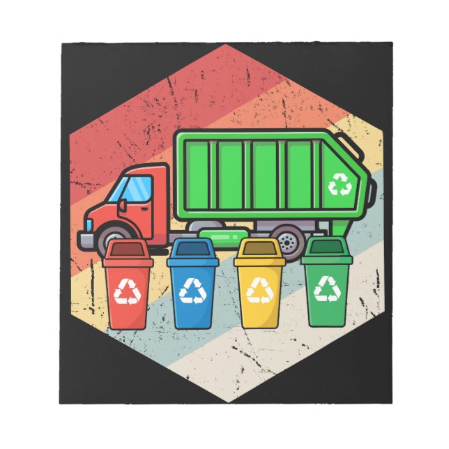 Vintage Retro Recycling Trash Kids Garbage Truck Notepad (Front)