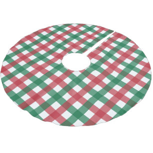 Vintage Retro Red and Green Square Plaid Brushed Polyester Tree Skirt