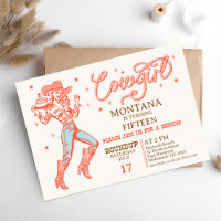 Vintage Retro Red Any Age Cowgirl Birthday 