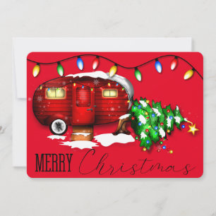 Vintage Retro Red Camper Christmas Card