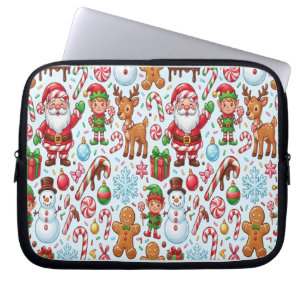Vintage Retro Red Candy Cane Wonderland Christmas Laptop Sleeve