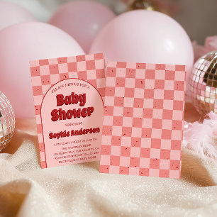 Vintage Retro Red Pattern Baby Shower Invitation