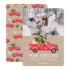 Vintage retro red truck Christmas tree beige photo
