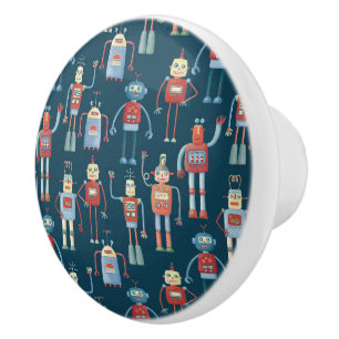 Vintage Retro Robot Pattern Dark Ceramic Knob