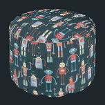 Vintage Retro Robot Pattern Pouf<br><div class="desc">Cute and helpful looking retro 1950s style robots.  Grandad probably made these in his shed.  Artificial Intelligence,  but not in a scary way.  Original art by Nic Squirrell.</div>